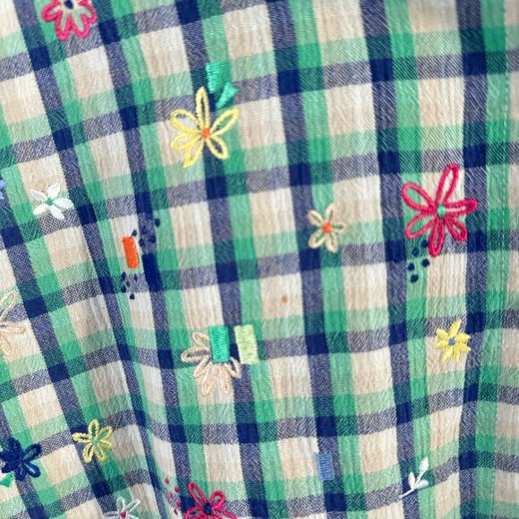 Vintage Koret Francisca Womens Green Plaid Shirt Embroidered Floral Size Medium - Picture 4 of 12